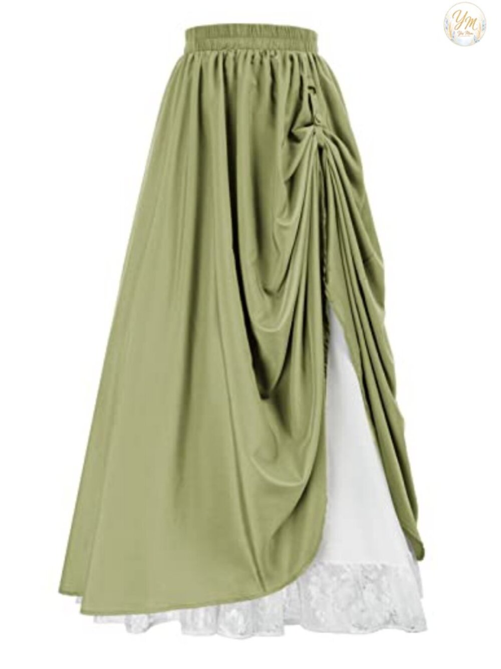 Double Layered Medieval Renaissance Maxi Skirt Pleated A-Line Ankle Length